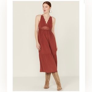 LUSH WOMEN'S MAROON SLEEVELESS LACE TRIM DRESS